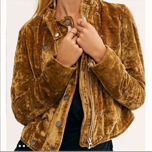 Free People Dusk Til Dawn Velvet Moto Jacket gold